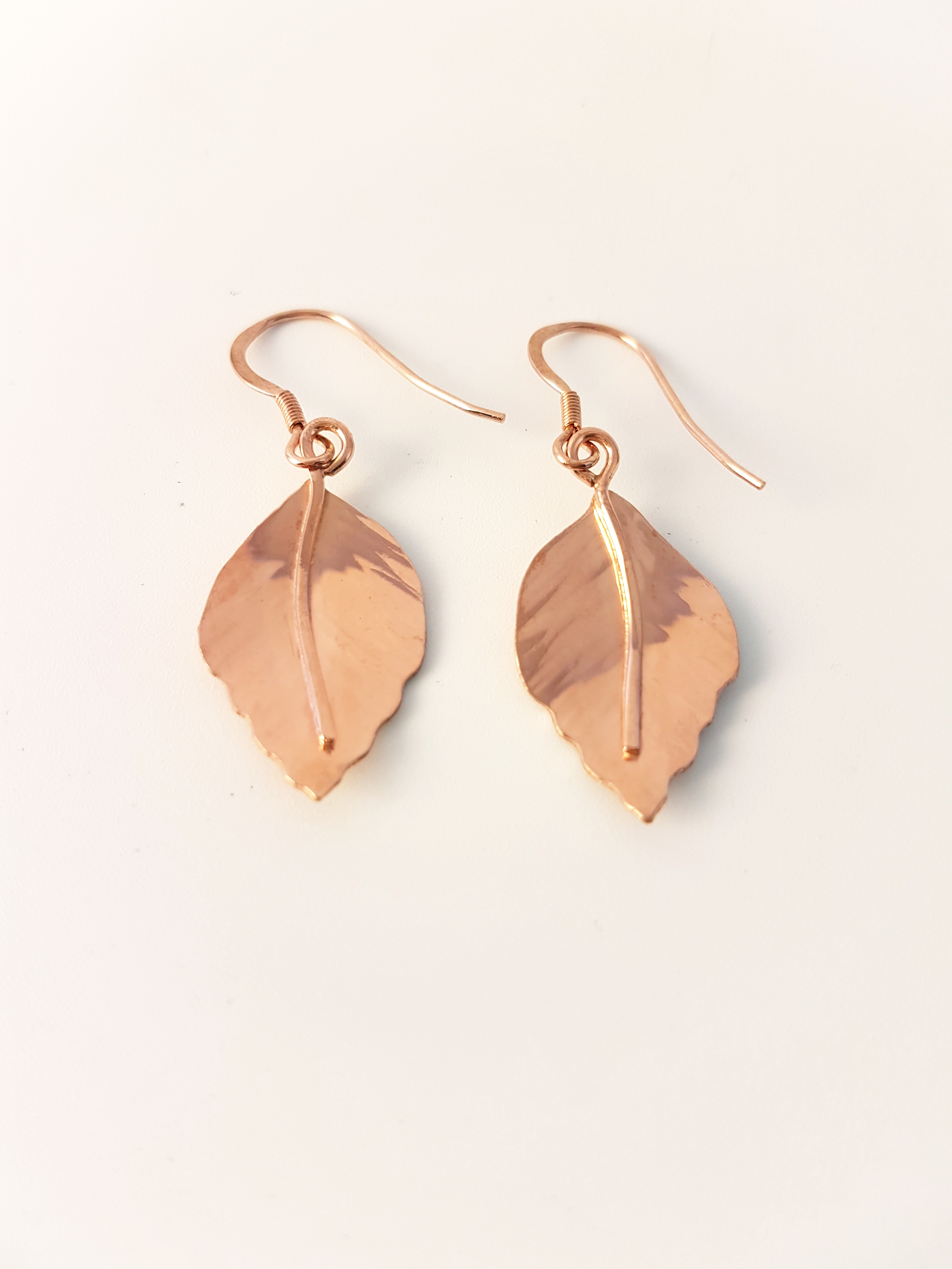 Zoomed out Photo of Rose Gold Beech Leaf Earrings