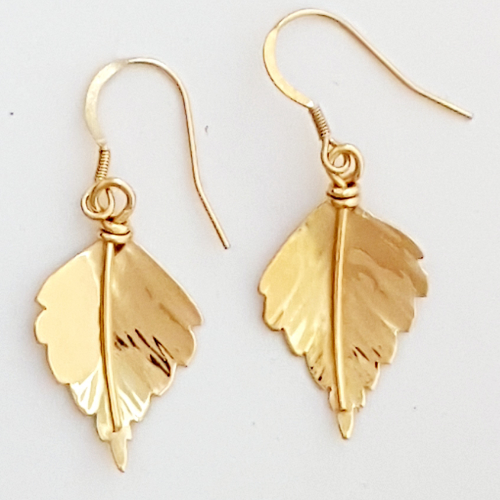 Photo of Small Gold Silver Birch Leaf Earrings