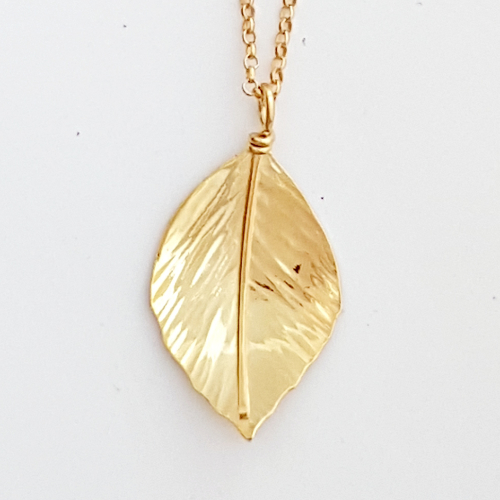 Gold Beech Leaf Pendant